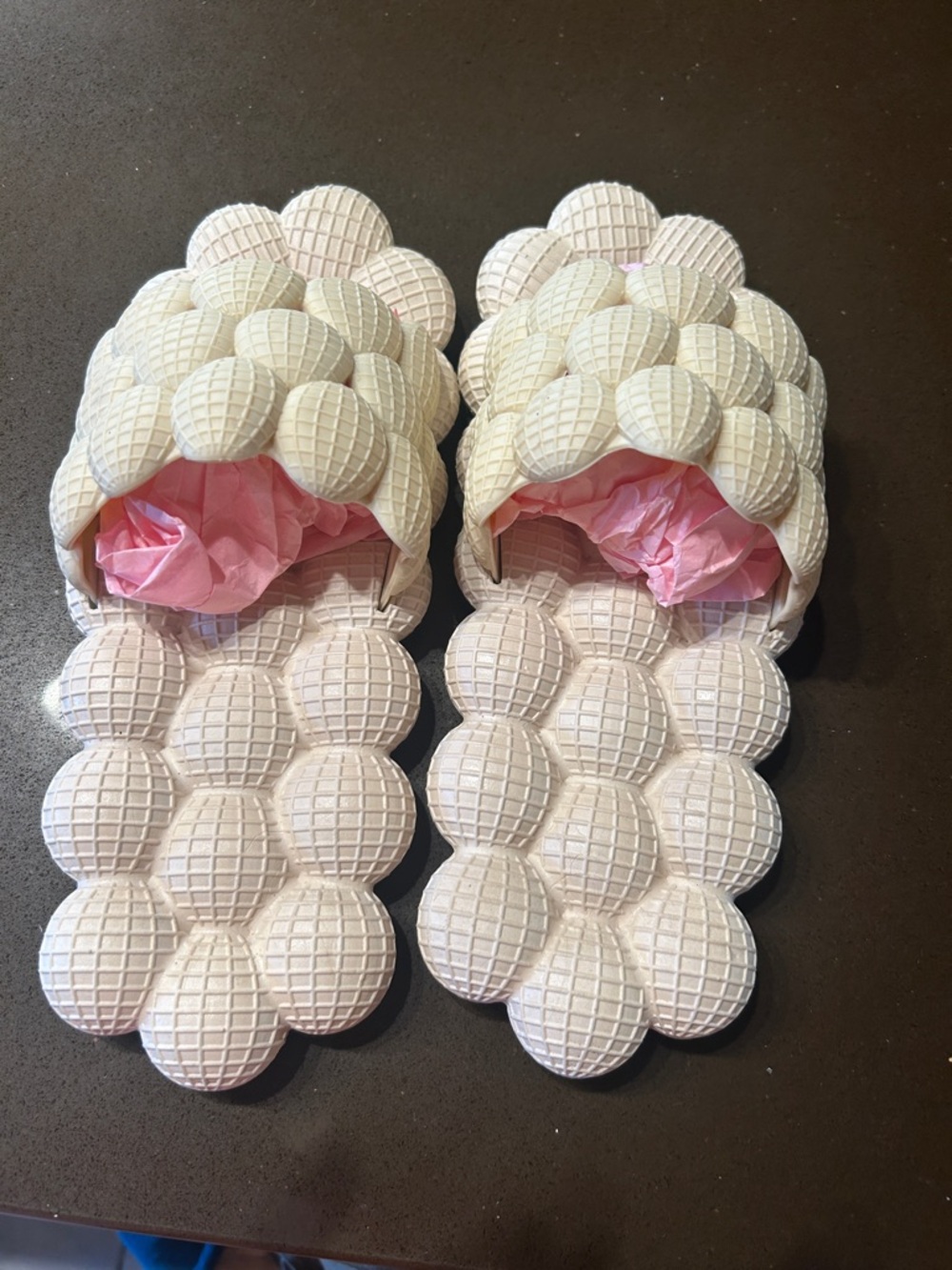 Bubble-Textured Slide Sandals in Light Pink